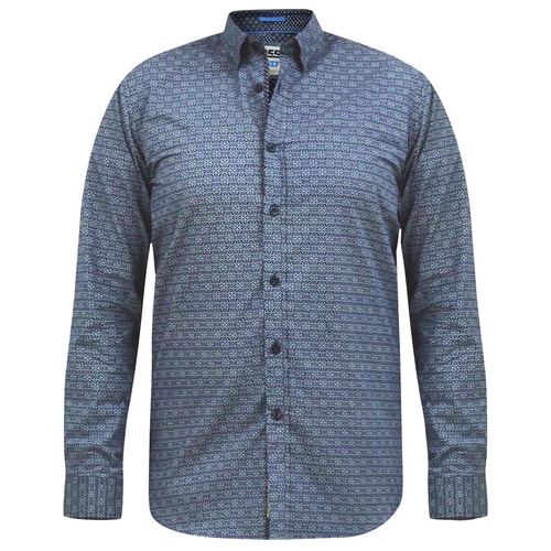 D555 Mangala Long Sleeve Geometric AOP Print Shirt Navy
